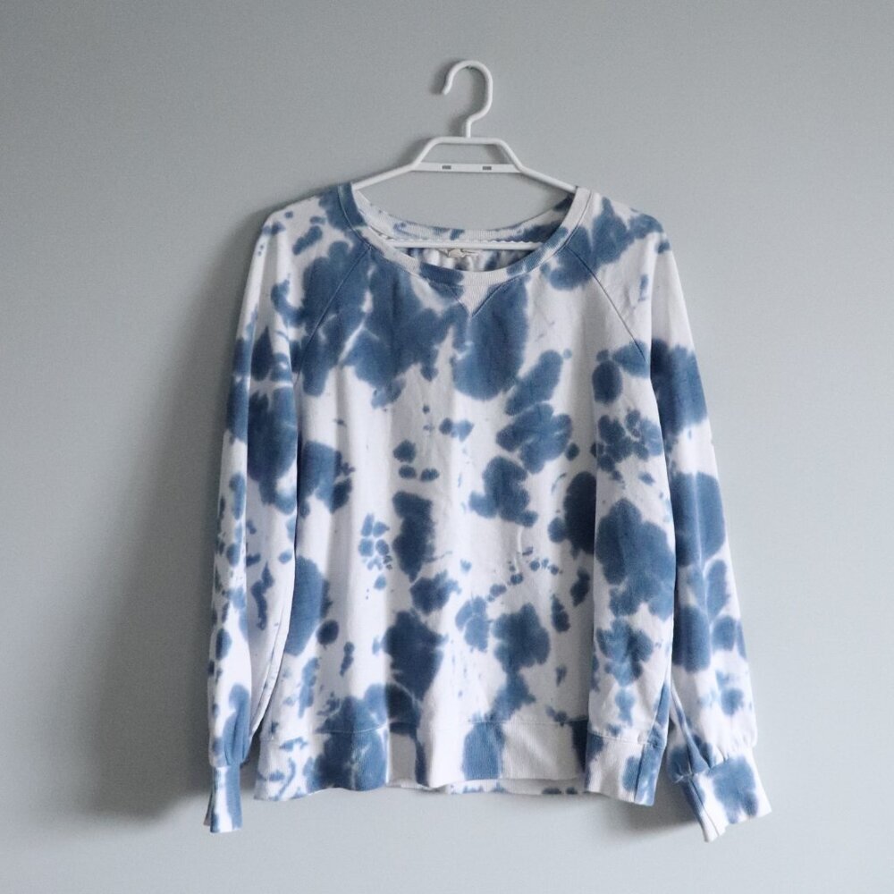 Jane & Delancey Women's Sz Lrg Blue Tie Dye Crewneck Stretch Pullover Sweatshirt